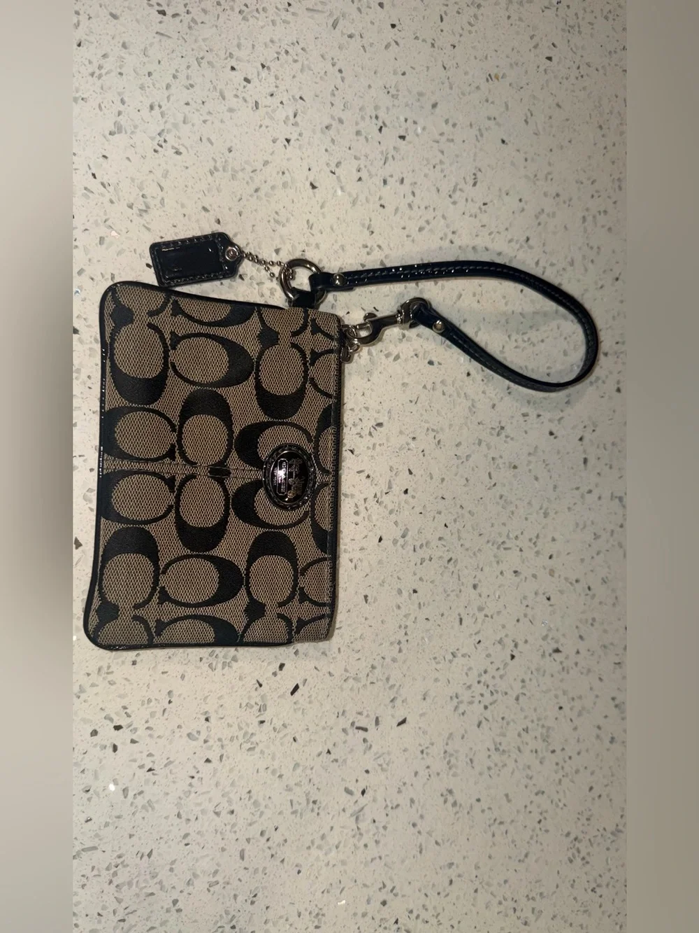 Coach Signature Canvas Wristlet in Khaki and Black with Turnlock